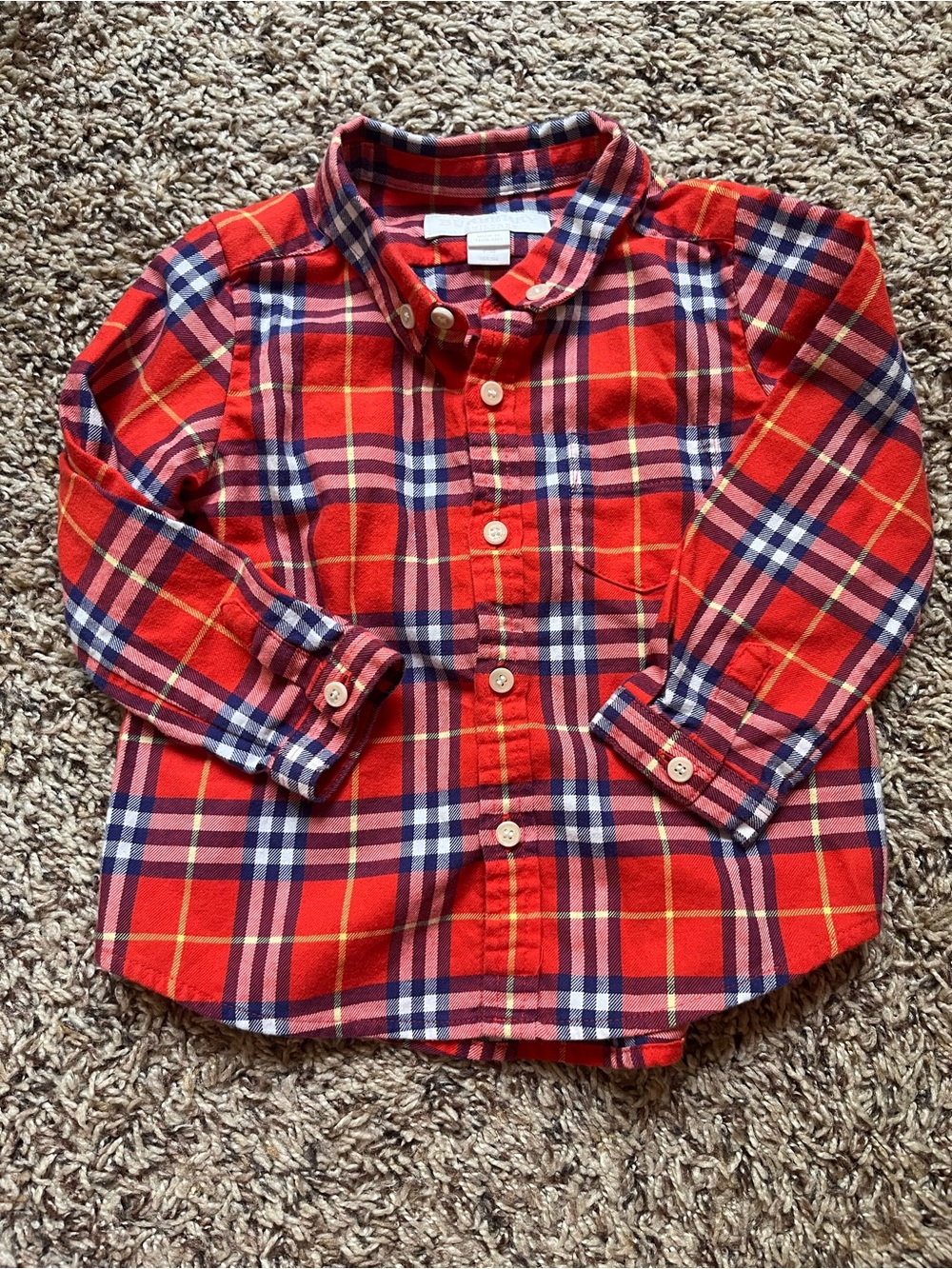 Burberry Children Orange and Pink Plaid Button Down Long Sleeve - Preppy, Fall